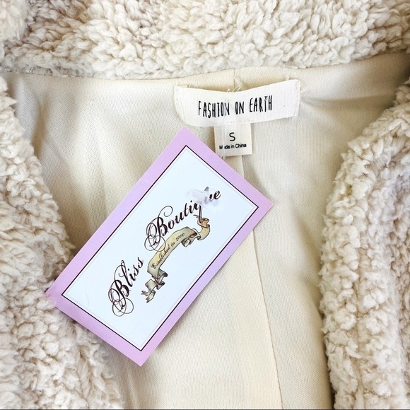 Fashion On Earth Cream Sherpa Teddy Coat Size S - Picture 7 of 9
